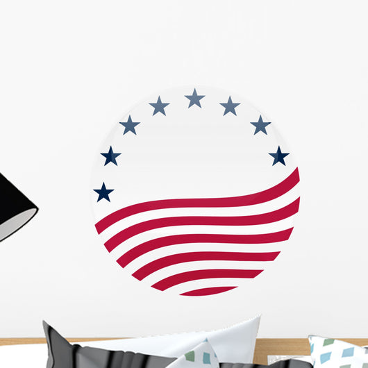 Waving American Flag on White with Stars Wall Decal