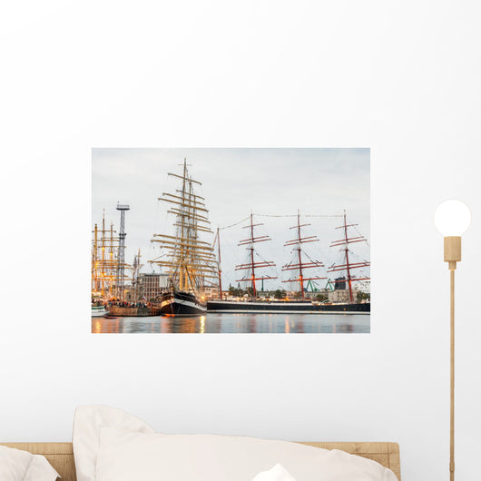 Many Docked Sail Ships Wall Decal