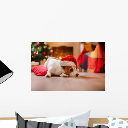 Christmas Jack Russell Terrier in a Santa Hat Wall Decal