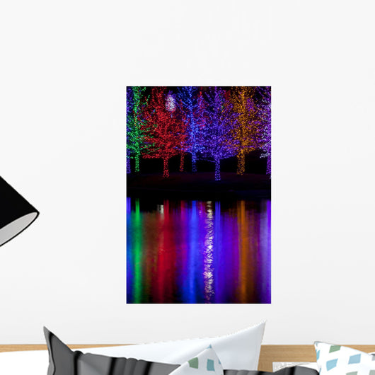 Trees tightly wrapped in LED lights for the Christmas holidays r Wall Decal