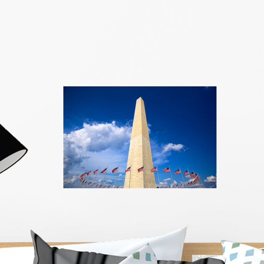Washington Monument with american flags, Washington DC Wall Decal