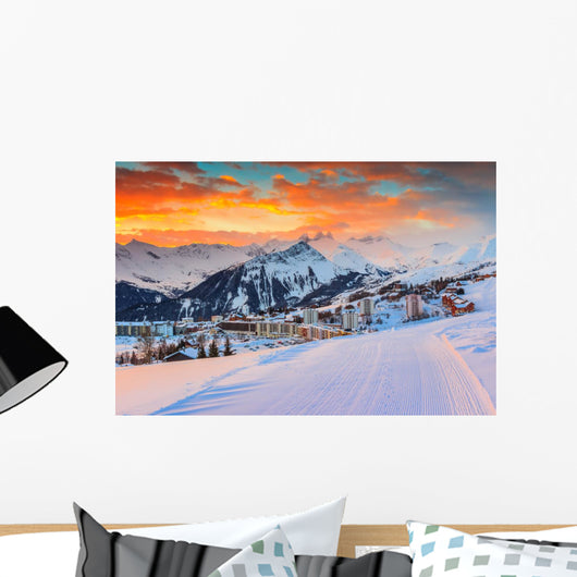 Mountain Town in Winter Wall Decal