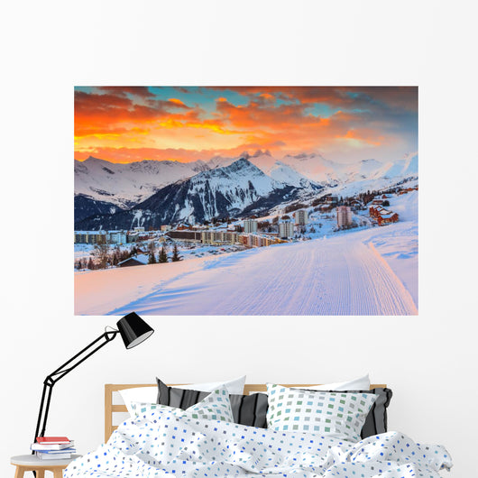 Mountain Town in Winter Wall Decal