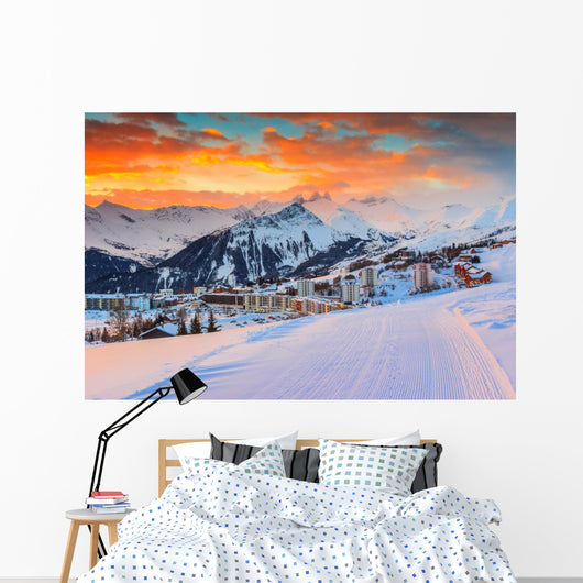 Mountain Town in Winter Wall Decal