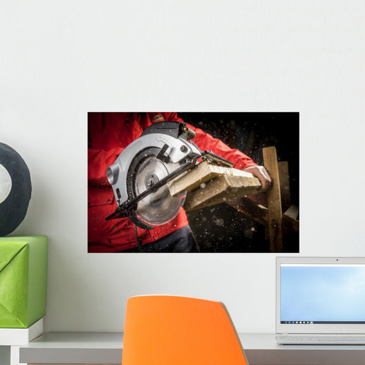 Carpenter with Circular Saw Wall Decal