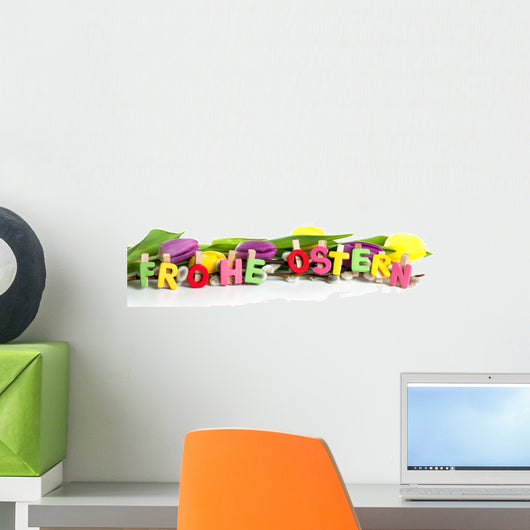 Frohe Ostern Text mit Tulpen Banner Wall Decal