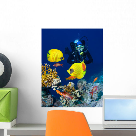 Female Scuba Diver Exploring Wall Decal