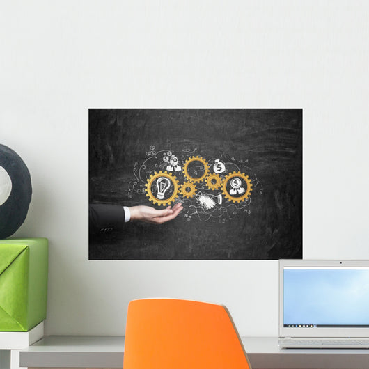 hand holding gold gears Wall Decal