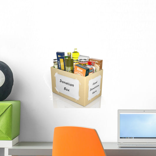 Carton donation box full with products isolated on white Wall Decal