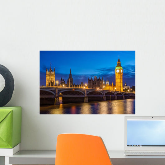 London at night: Houses of Parliament and Big Ben Wall Decal