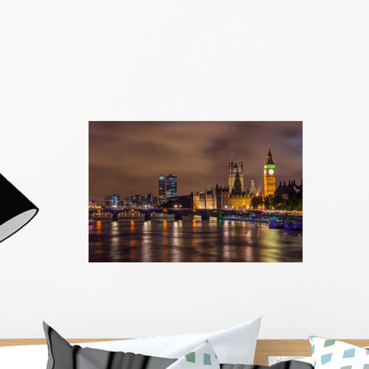 Big Ben and Westminster Bridge at night, London, UK Wall Decal