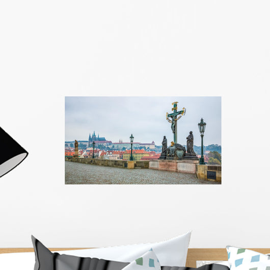 Jesus Christ on Cross Statue on Charles Bridge in Prague Wall Decal