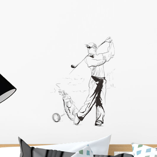 Golf Player - An hand drawn and painted illustration Wall Decal