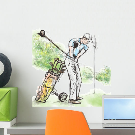 Golf Player - An hand drawn and painted illustration Wall Decal
