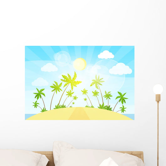 tropical island with palm tree ocean summer vacation vector Wall Decal