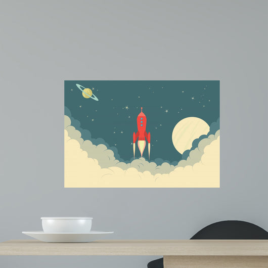 Retro Rocket Spaceship Wall Decal