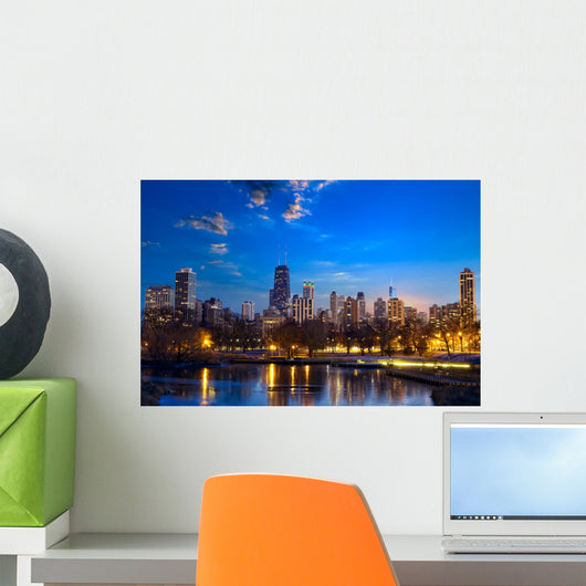 Chicago skyline at dusk, IL, United States Wall Decal