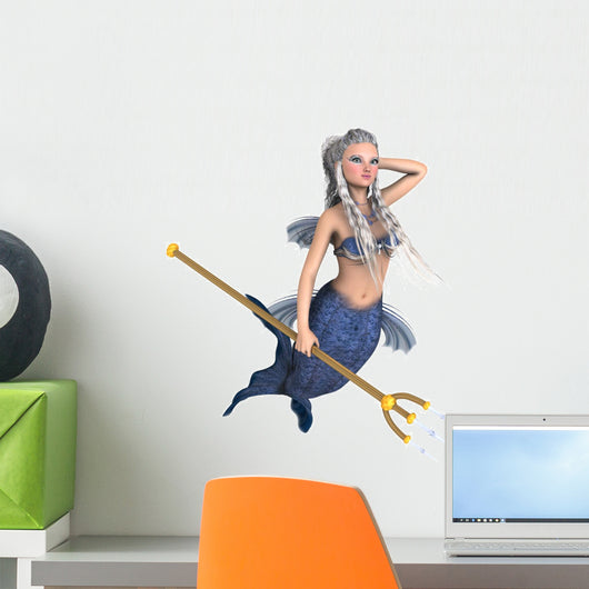 Blue Trident Mermaid Wall Decal