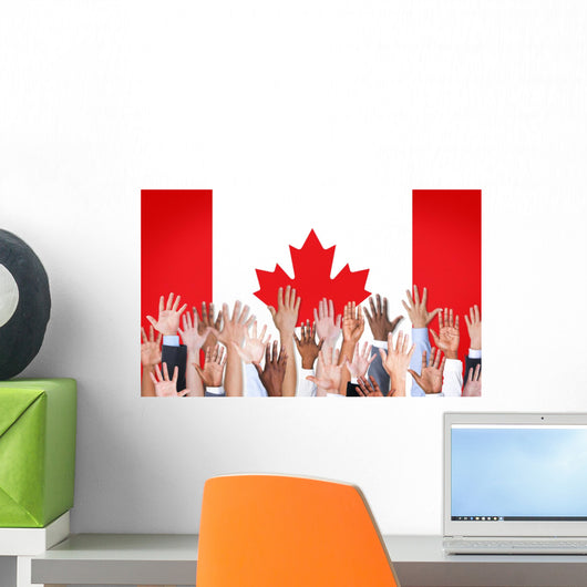 Reach Hands Raised Canada Flag Diverse Ethnic Concept Wall Decal