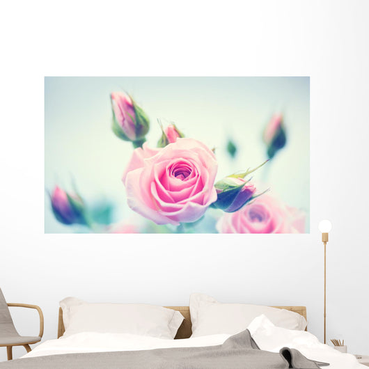 Beautiful pink roses. Vintage styled card design Wall Decal