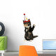 Adorable Kitten on a White Background With Birthday Hat Wall Decal