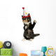 Adorable Kitten on a White Background With Birthday Hat Wall Decal
