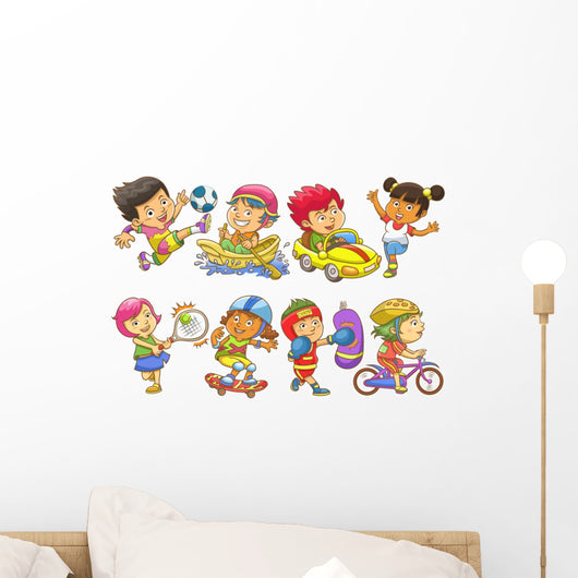 illustration of children playing different sports. Wall Decal