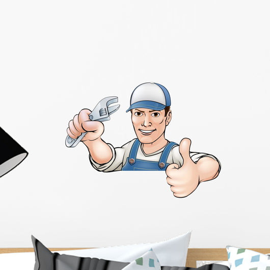 Cartoon thumbs up mechanic or plumber Wall Decal