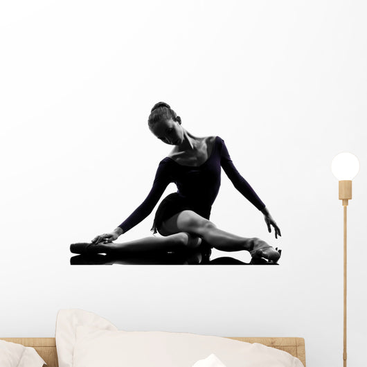young woman ballerina ballet dancer stretching warming up silho Wall Decal