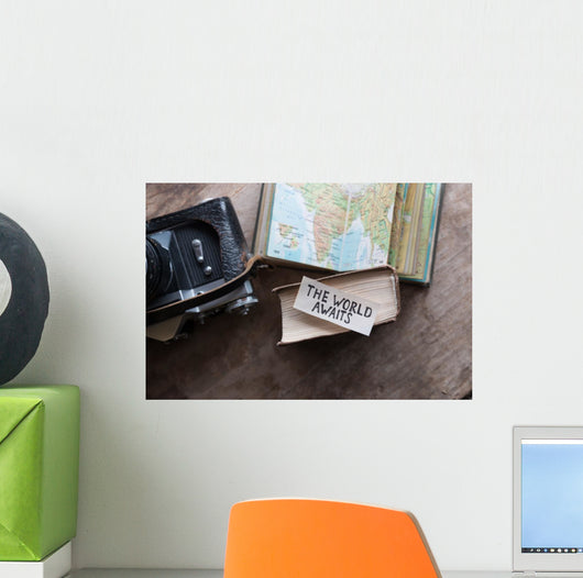 Text World Awaits Travel Wall Decal