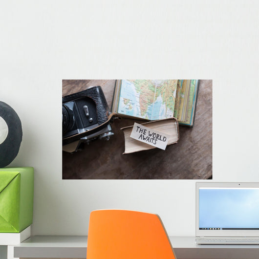 Text World Awaits Travel Wall Decal