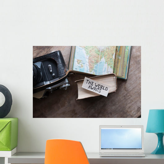 Text World Awaits Travel Wall Decal