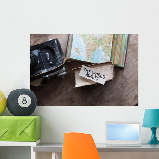 Text World Awaits Travel Wall Decal