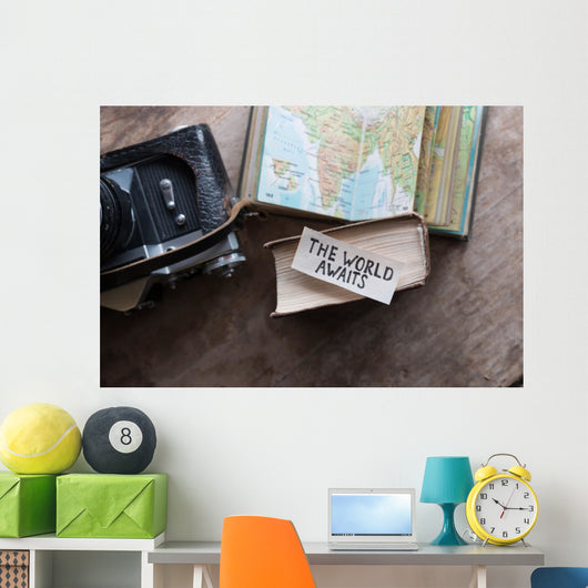 Text World Awaits Travel Wall Decal