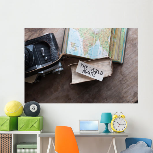 Text World Awaits Travel Wall Decal