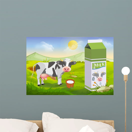 Cute cow and milk pack Wall Decal