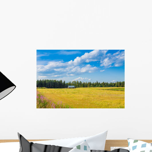 yellow field and barn Wall Decal