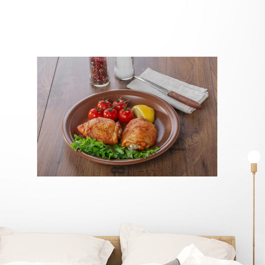 baked chicken thigh with cherry tomatoes and lemon Wall Decal