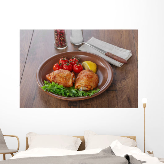 baked chicken thigh with cherry tomatoes and lemon Wall Decal