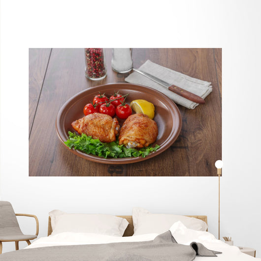baked chicken thigh with cherry tomatoes and lemon Wall Decal