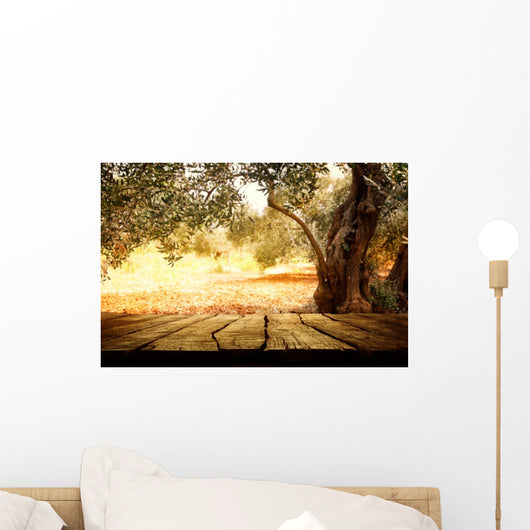Wooden table with olive tree Wall Decal