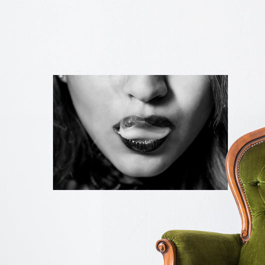 Sexy woman smoking closeup black and white Wall Decal