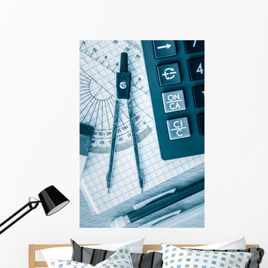 School supplies math and science toned in blue Wall Decal