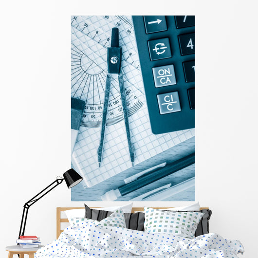 School supplies math and science toned in blue Wall Decal