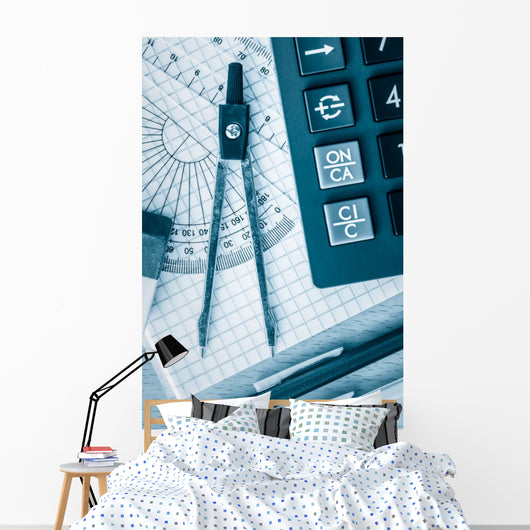 School supplies math and science toned in blue Wall Decal
