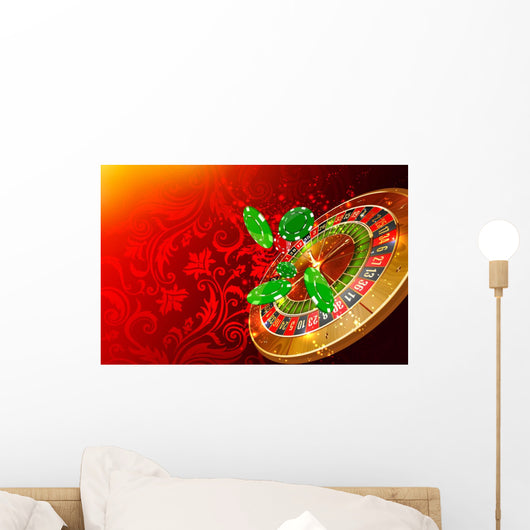Casino wheel roulette, casino chips and money floating Wall Decal