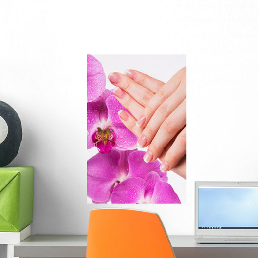 French manicure and orchid flower Wall Decal