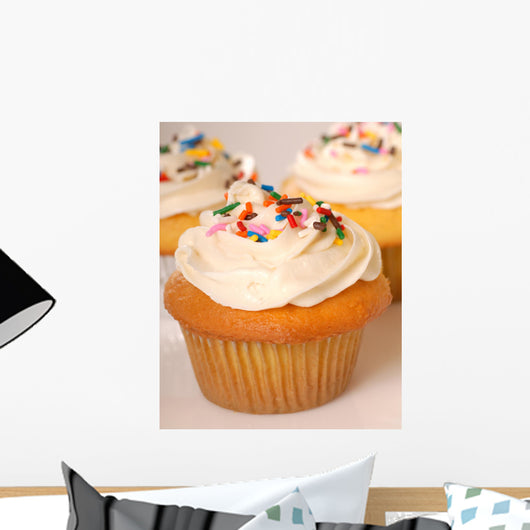 Three vanilla cupcakes with buttercream and sprinkles Wall Decal
