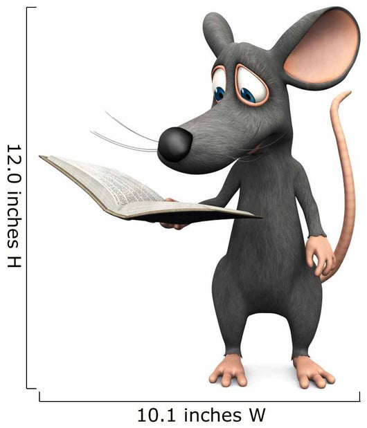 Smiling cartoon mouse reading a book. Wall Decal