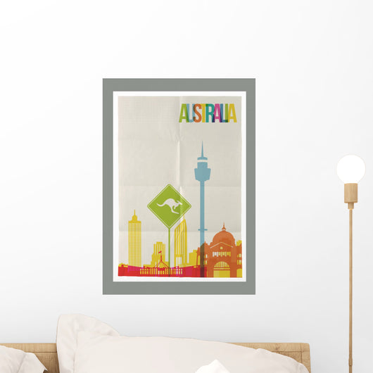 Travel Australia landmarks skyline vintage poster Wall Decal